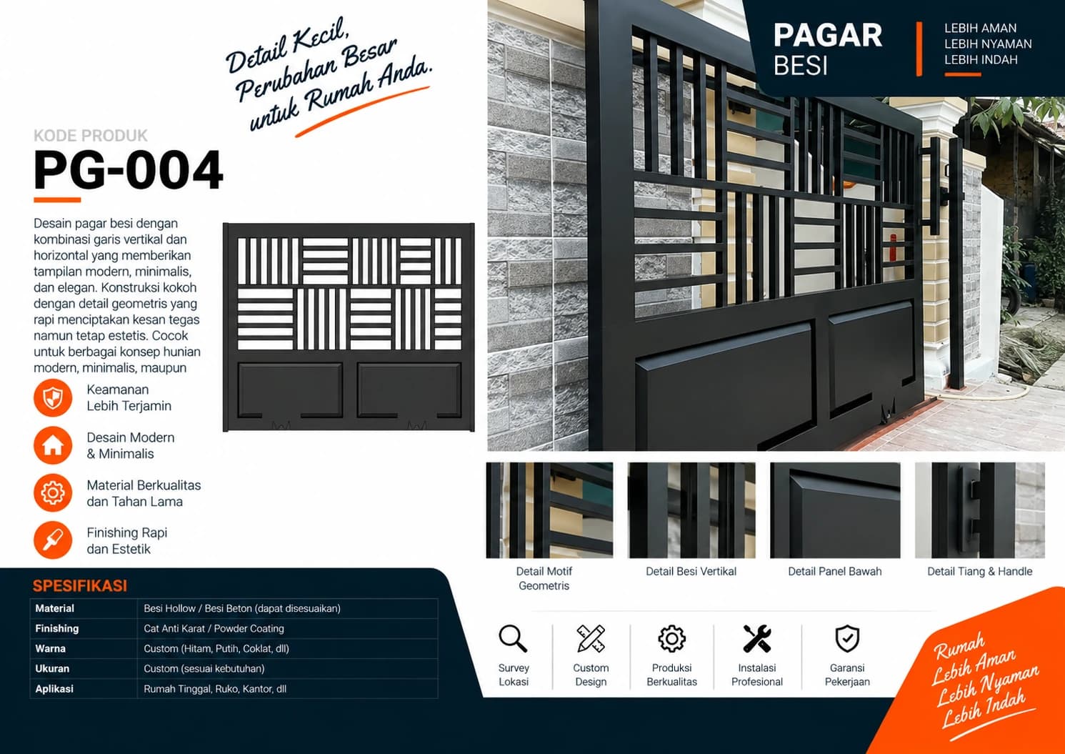 Katalog Pagar Besi PG-004 — motif geometris garis vertikal dan horizontal