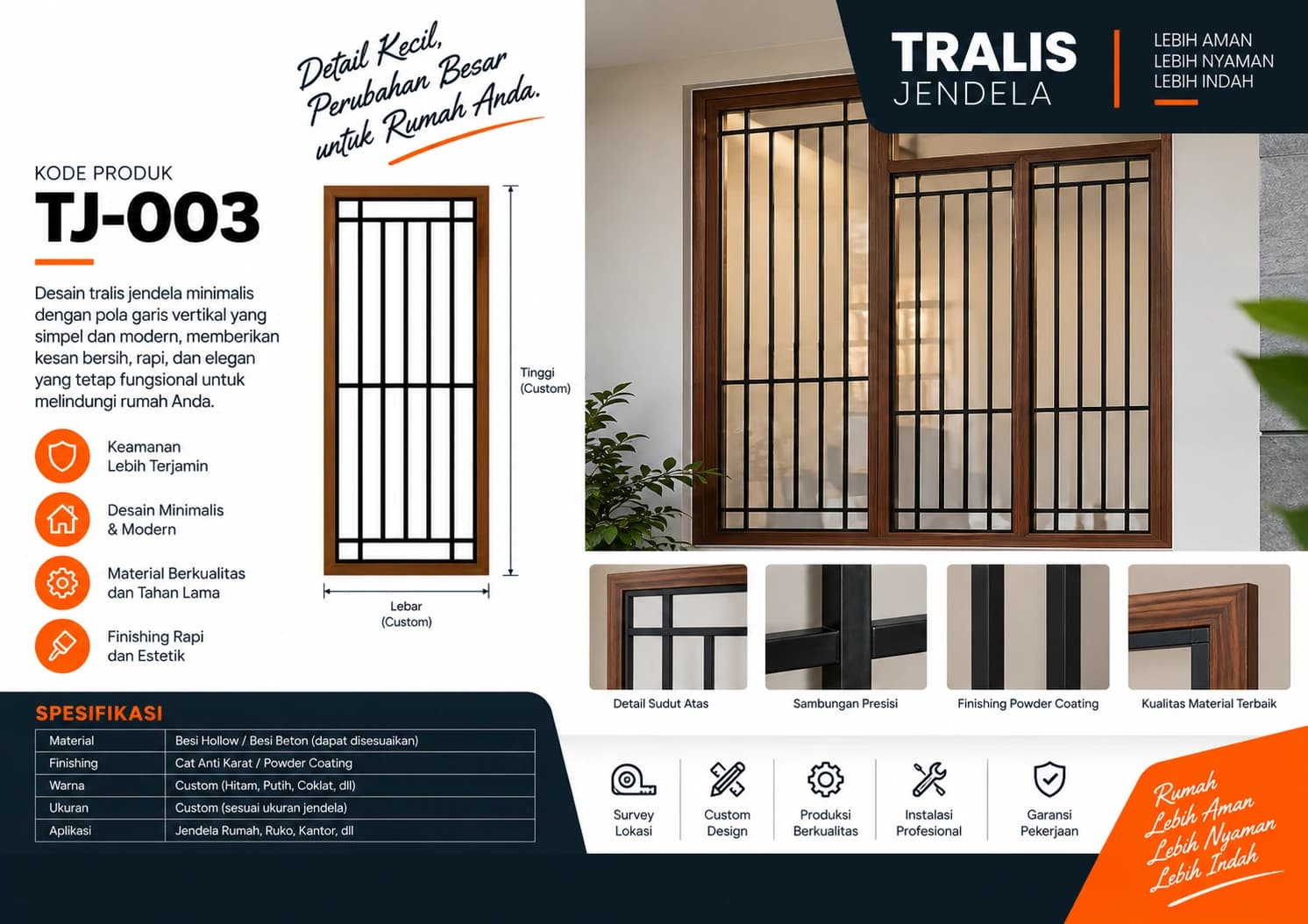 Katalog Teralis Jendela TJ-003 — pola garis vertikal minimalis
