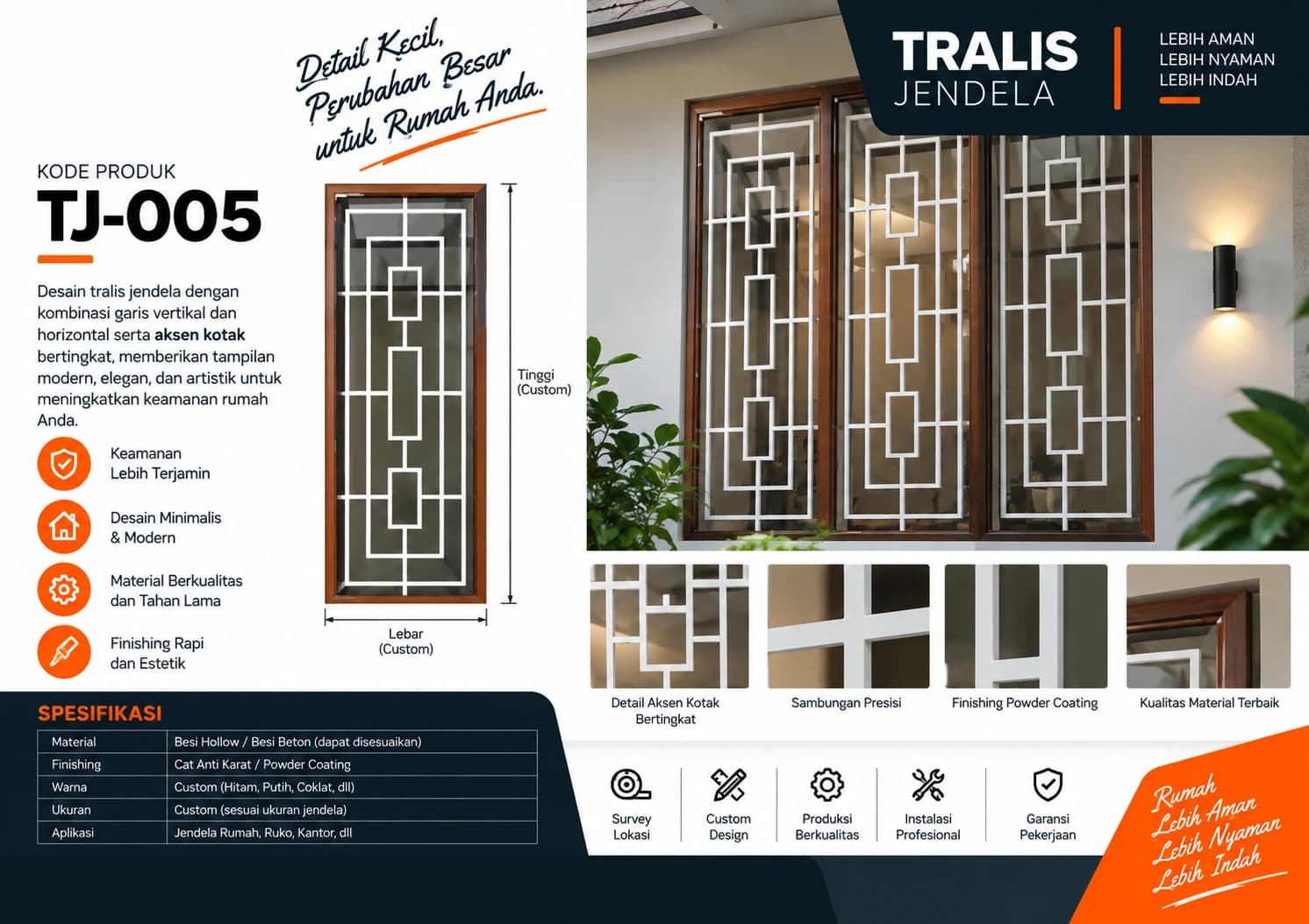 Katalog Teralis Jendela TJ-005 — aksen kotak bertingkat bergaya artistik