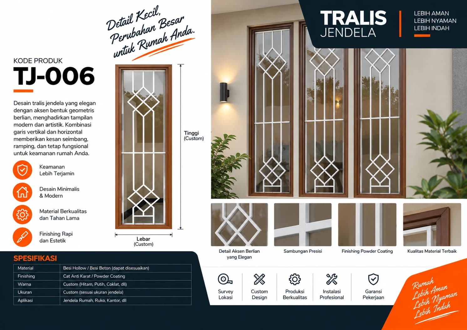 Katalog Teralis Jendela TJ-006 — aksen bentuk geometris berlian