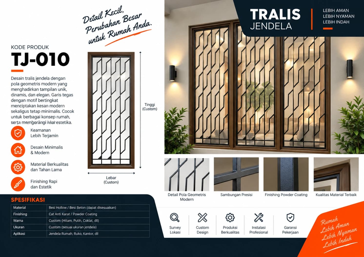Katalog Teralis Jendela TJ-010 — motif bertingkat dengan garis dinamis